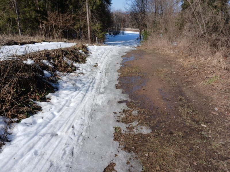 Трасса лыжная Тучково, состояние на 25 марта 2026 по отзыву, фото 1. У подьема, почти разрыв
